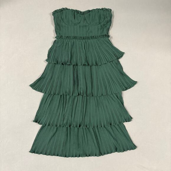 Lovers and Friends‎ Green Pleated Strapless Dress Size S Women’s Prom Wedding - Picture 2 of 14